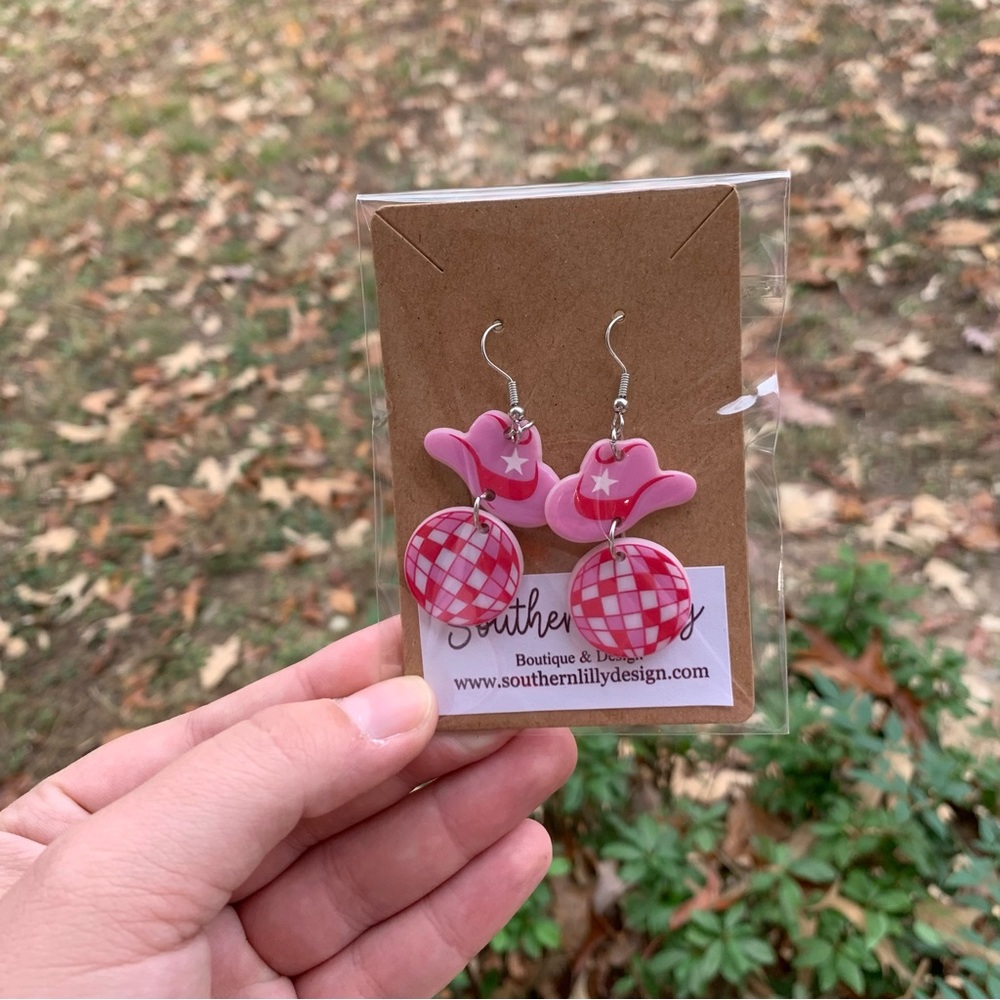 Western Disco Ball Boots Earrings